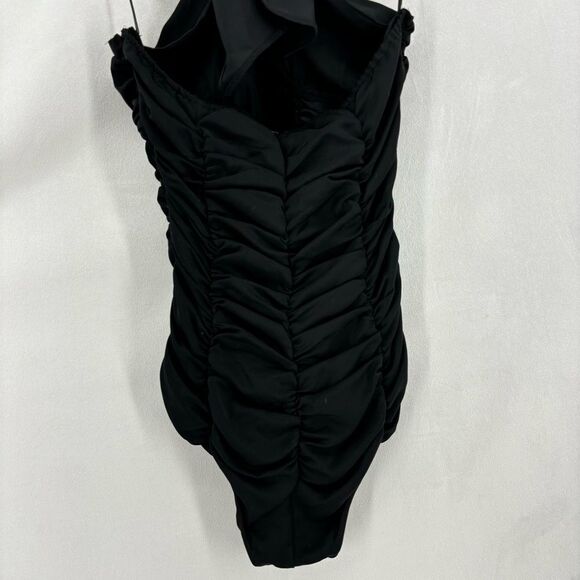 ZARA Women’s Medium Black Halter Ruching Bodysuit Tank Top One Piece - Picture 5 of 11